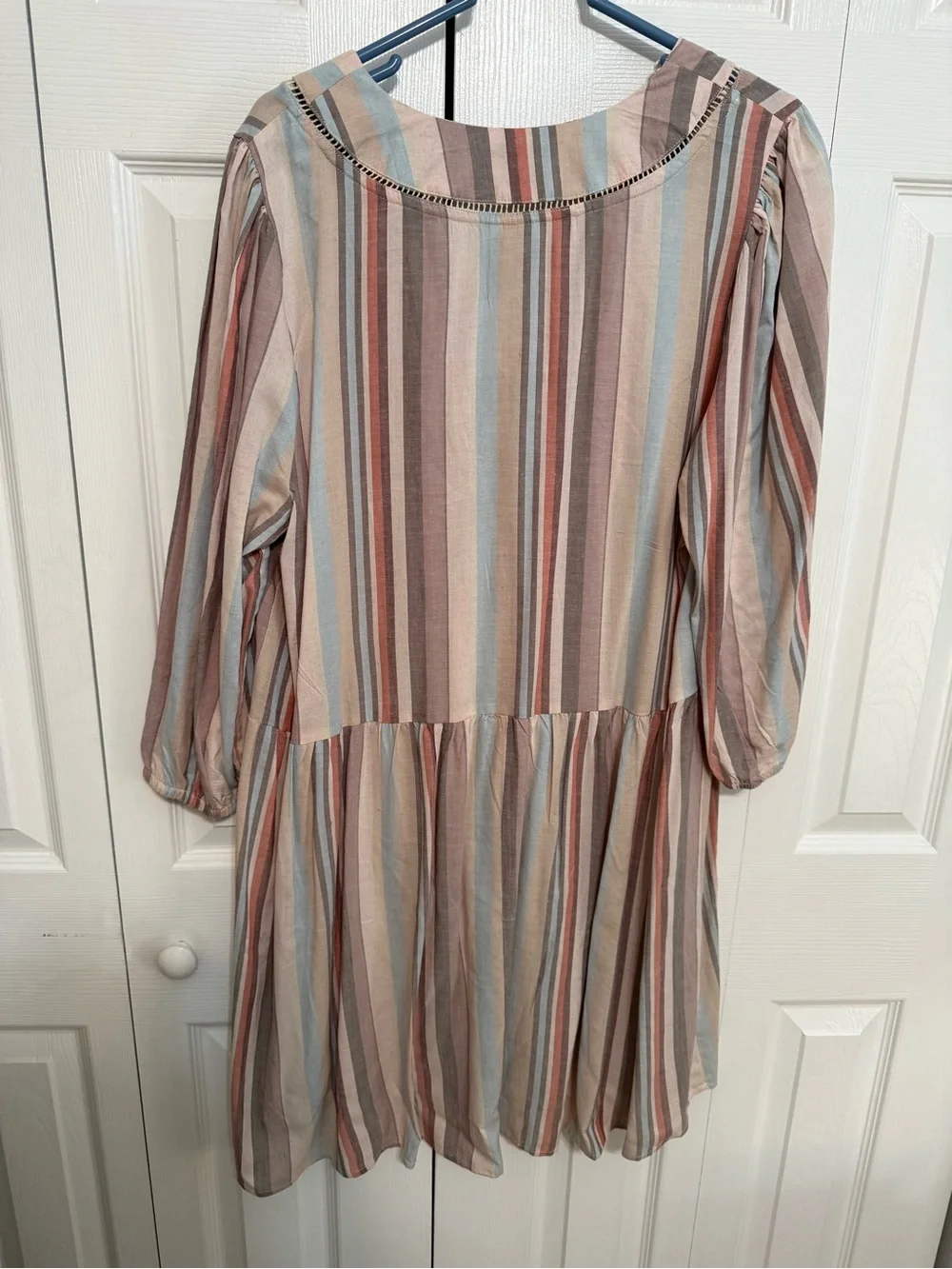 Knox Rose Striped Babydoll Dress in Muted Blue, Tan & Rust - Picture 2 of 4